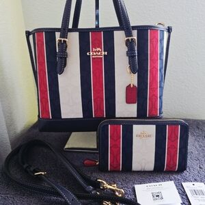NWT COACH C8416 Stripe Jacquard Mollie 25 Tote Crossbody Bag w/NWT ID Wallet